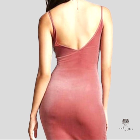Forever 21 Winter Collection Salmon Pink Velvet Midi Dress Size M - Picture 2 of 9